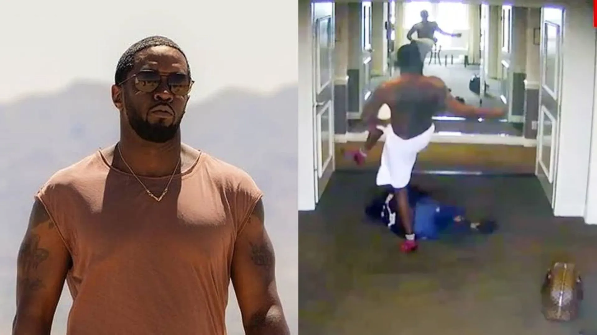 „Diddy” Combs kopie kobietę w hotelowym korytarzu