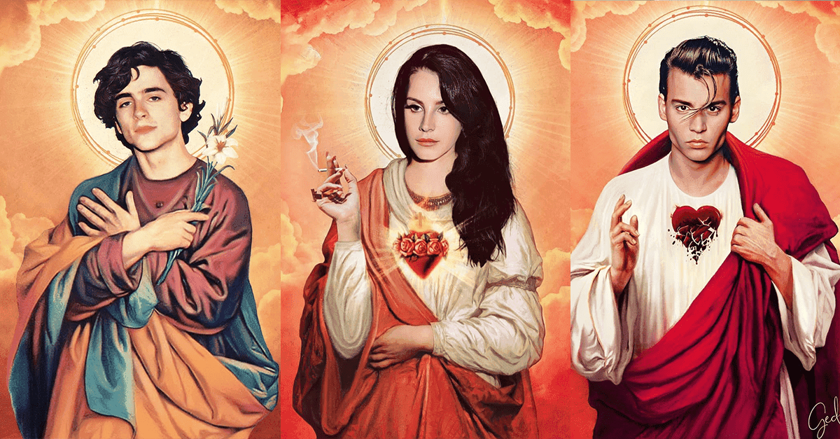 Artysta pokazuje gwiazdy i postaci popkultury jako świętych