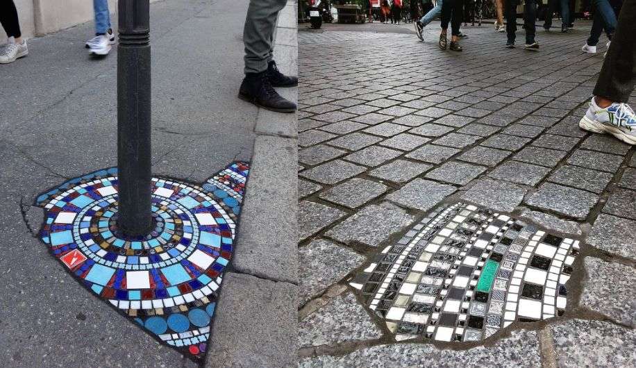 Artysta łata dziury w przestrzeni miejskiej kolorowymi mozaikami