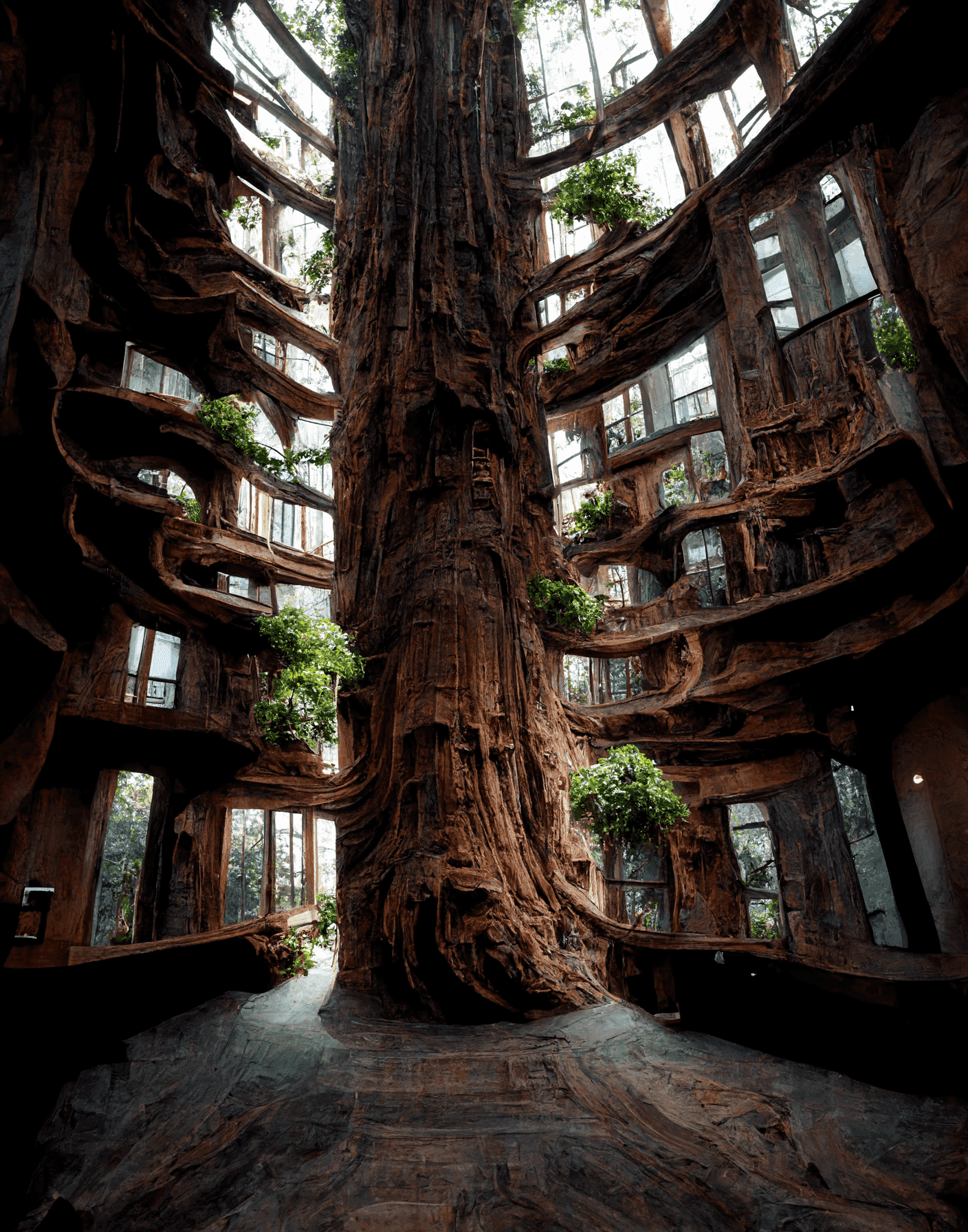 Zjawiskowy dom w drzewie stworzony przez sztuczną inteligencję [zdjęcia]