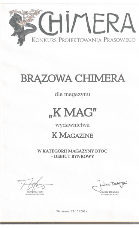 Certyfikat Brązowa Chimera 2009