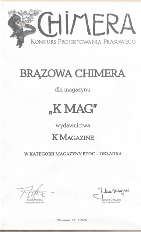 Certyfikat Brązowa Chimera 2009