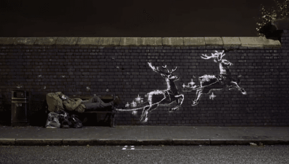 Nowa praca Banksy'ego to komentarz na temat bezdomności w trakcie Świąt Bożego Narodzenia