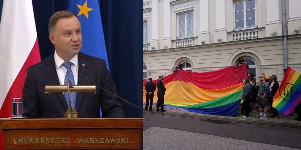 „Andrzej Duda ma krew na rękach". Tak studenci przywitali prezydenta na UW