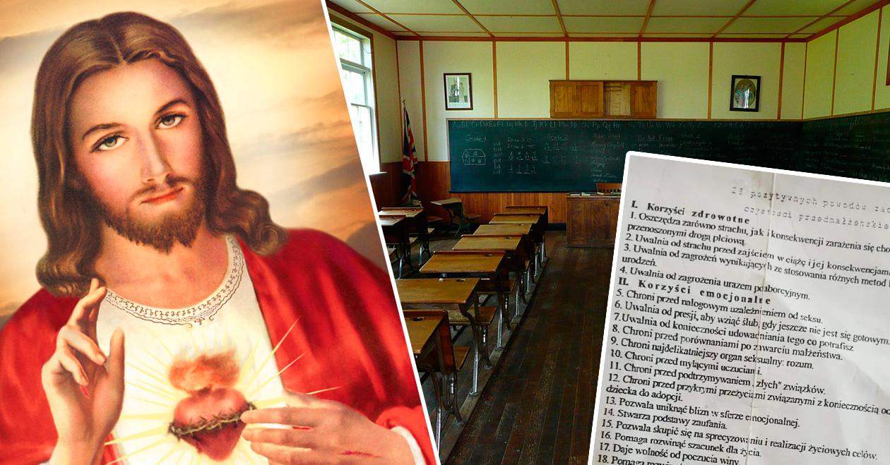 „Trójkąt miłosny to mąż, żona i Pan Jezus”. Oburzające kartki rozdawane na lekcji religii