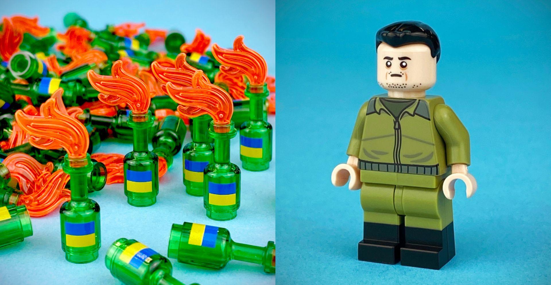 Figurki LEGO przedstawiające Zełenskiego i koktajle Mołotowa. Dochód przekazano na pomoc Ukrainie