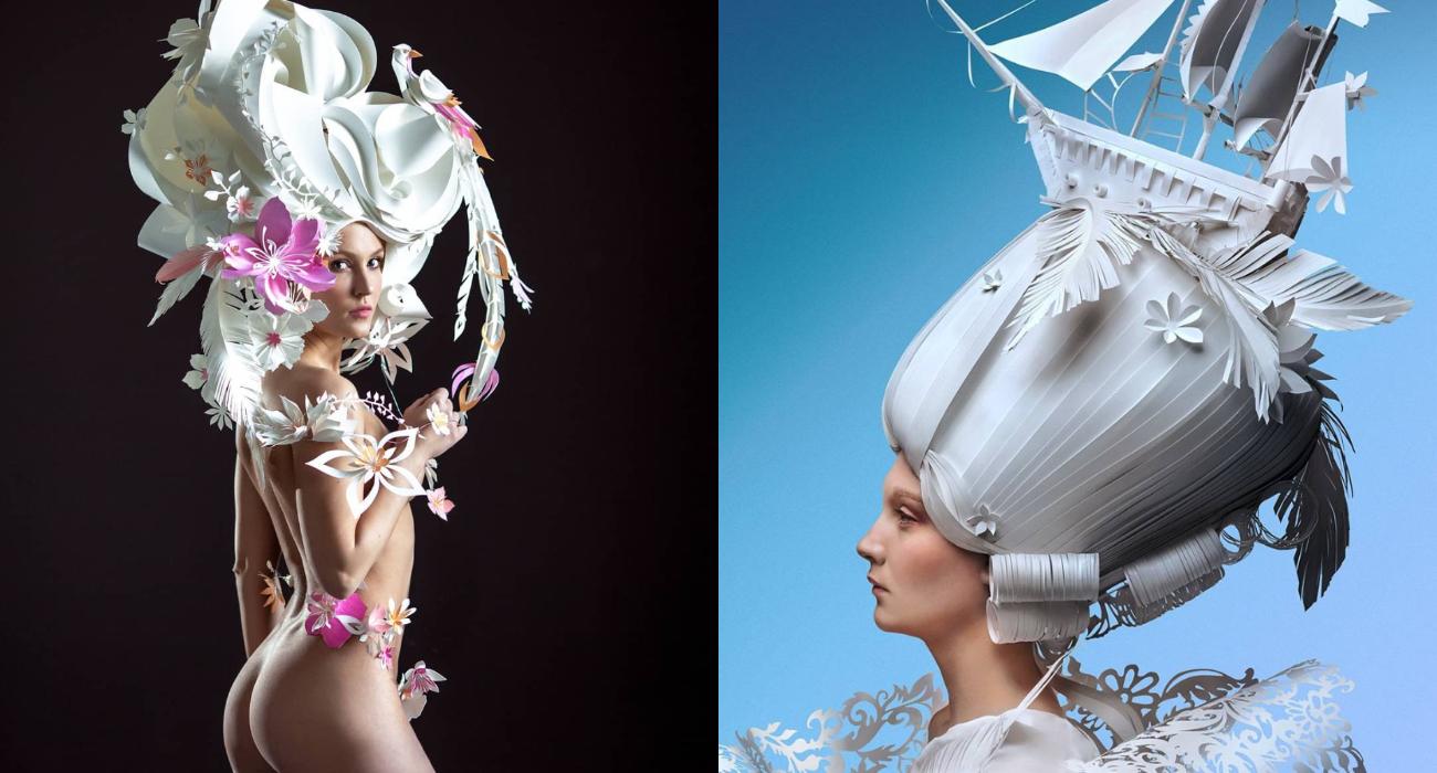 Ukraińska artystka tworzy niezwykłe peruki i nakrycia głów z papieru