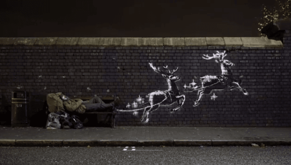 Nowa praca Banksy'ego to komentarz na temat bezdomności w trakcie Świąt Bożego Narodzenia