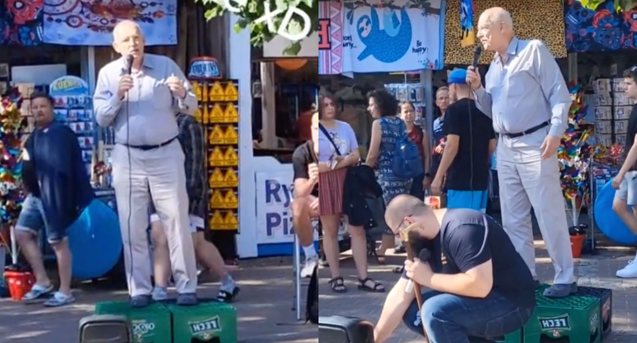 Koszula, crocsy i skrzynki po piwie. Korwin-Mikke przemawia do ludu na viralowym nagraniu