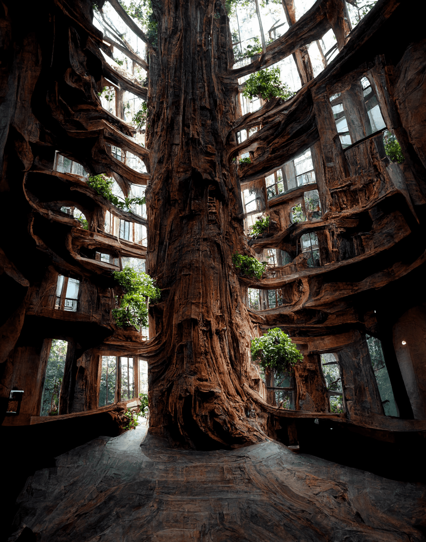 Zjawiskowy dom w drzewie stworzony przez sztuczną inteligencję [zdjęcia]