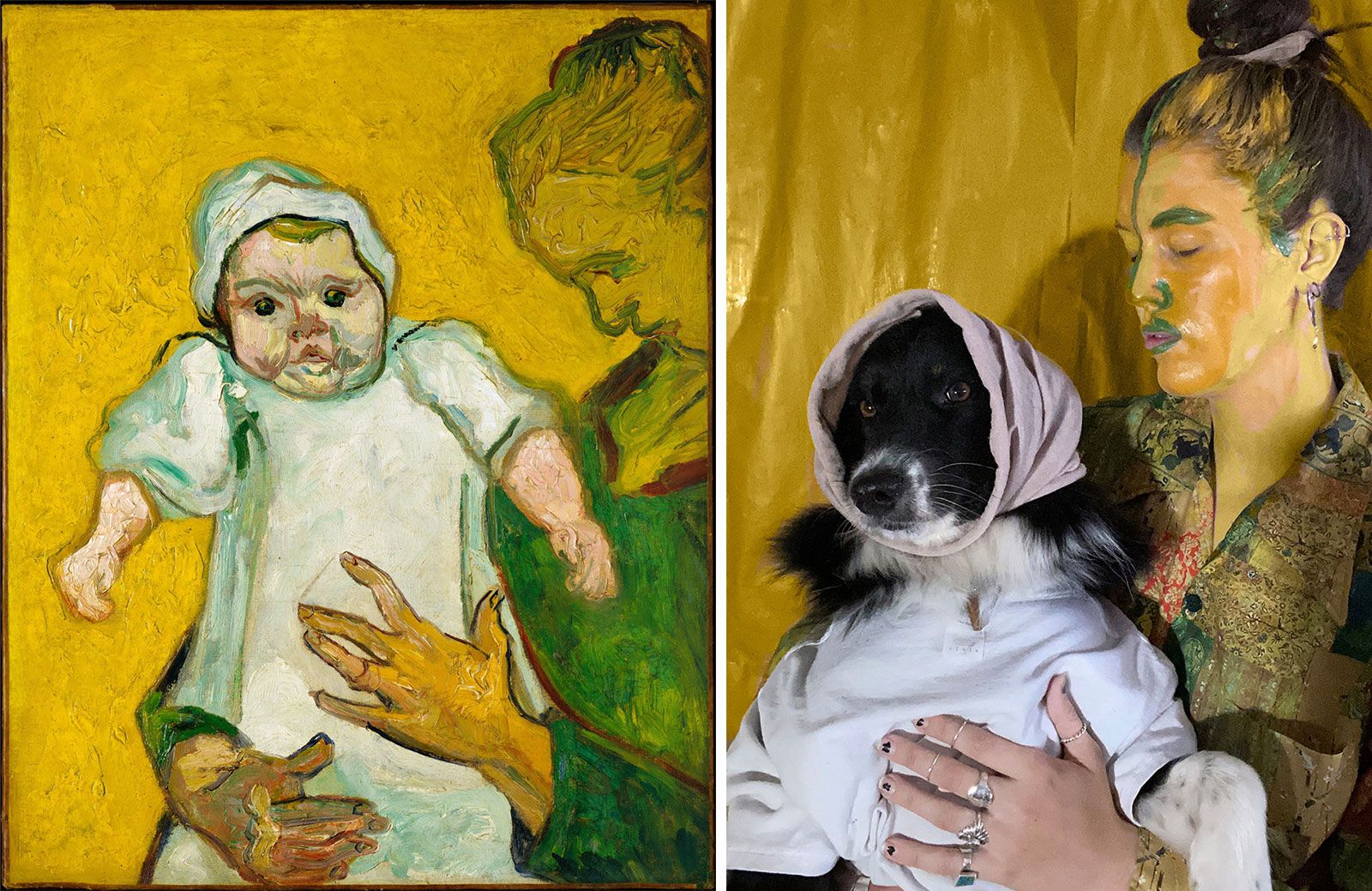 W tych kompozycjach można znaleźć autorkę i jej psa. Eliza Reinhardt tworzy instalacje na podstawie ikonicznych obrazów