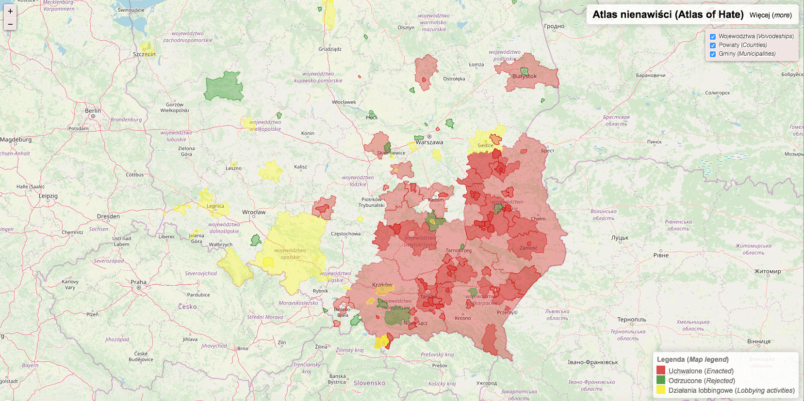 Interaktywna mapa Atlas Nienawiści pokazuje, gdzie w Polsce osoby LGBTQ są niemile widziane