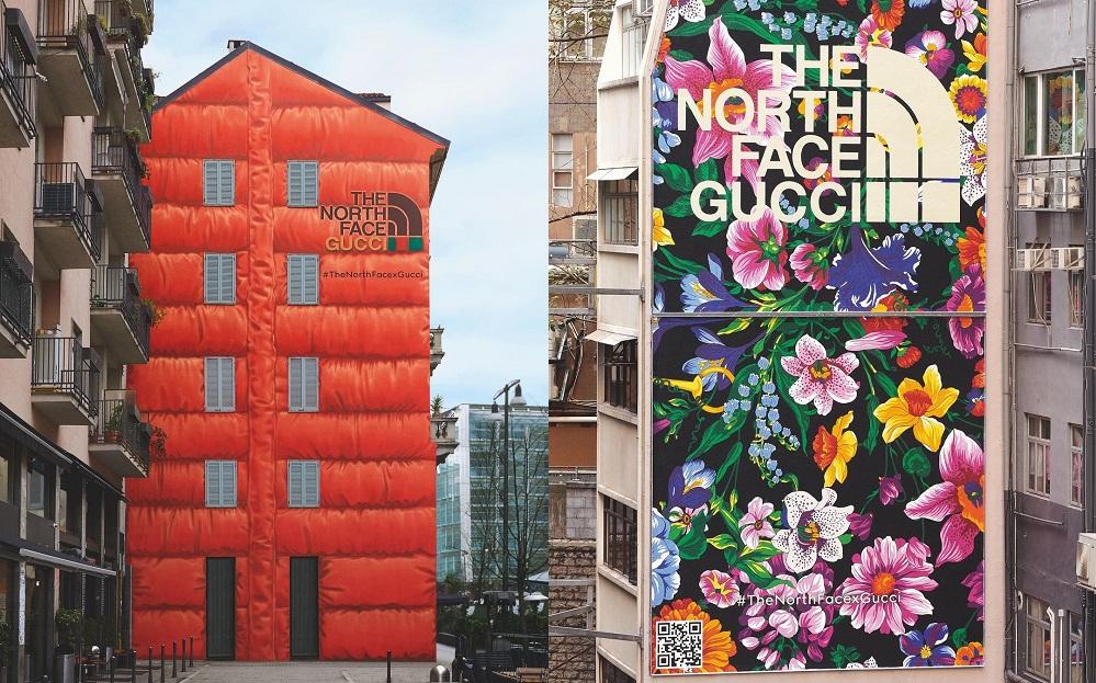 Mediolańska kamienica ubrana w puchową kurtkę z kolekcji Gucci x The North Face